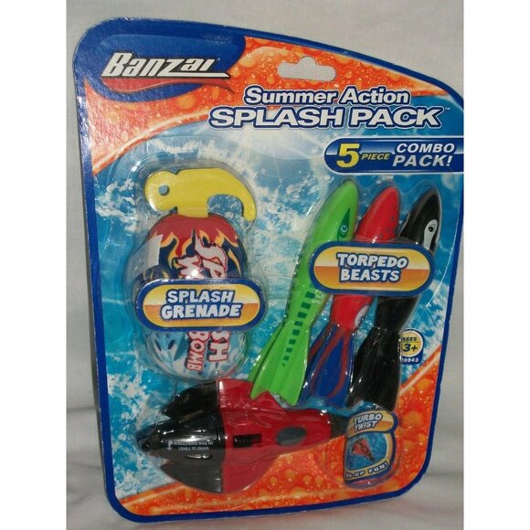 Banzai Summer Action Splash Pack 5-Piece Grenade Torpedo Games Toys Swim Turbo - Picture 1 of 2